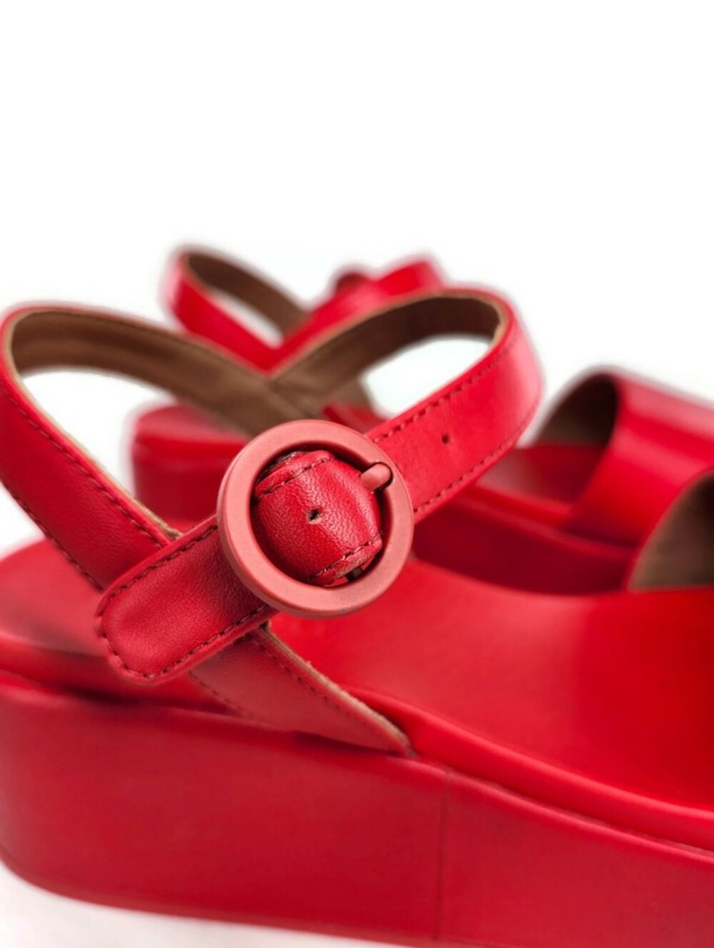 Camper Misia Red Leather Single Wide Strap Buckle Close Open-Toe Flatform Sandal - Picture 8 of 16